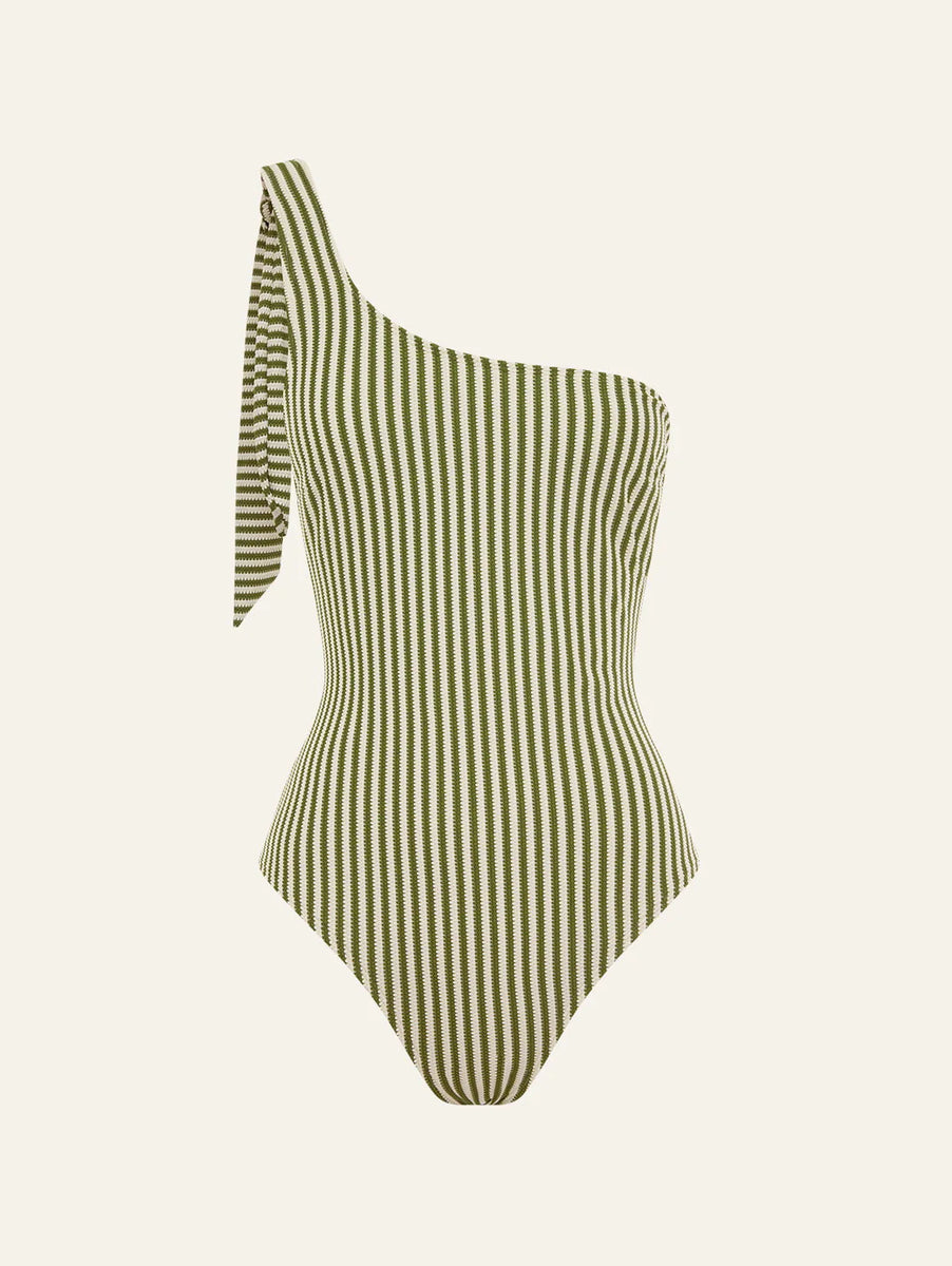 【美品】ollun stripe tiered one piece Mサイズ One Shoulder One-Piece - Fern Stripe