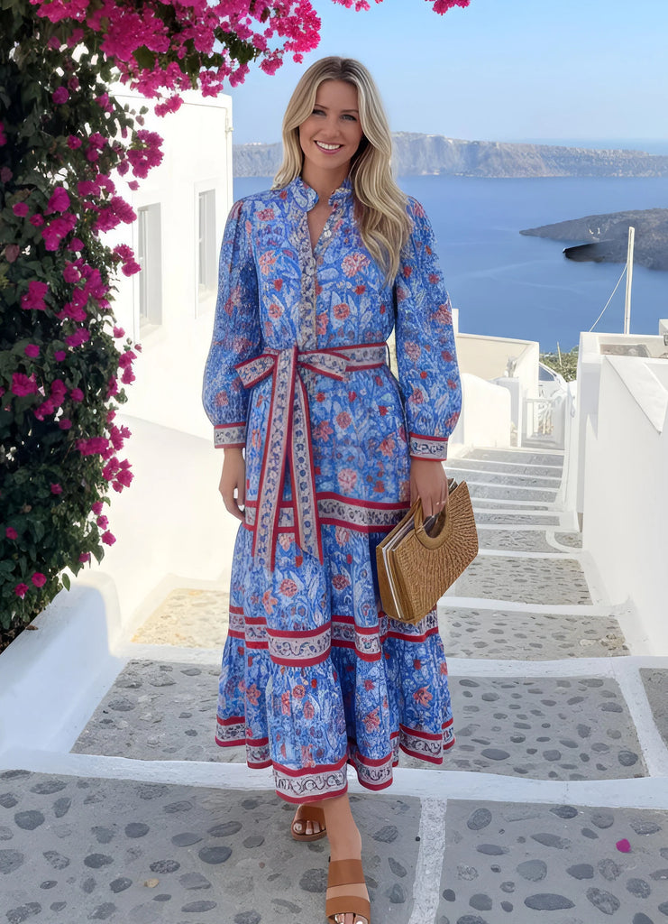 blue chinoiserie dress Hyacinth House Floral Julie Maxi Chinoiserie Rose Floral / S Whether youre strolling through a coastal town or attending a weekend gathering Kim Maxi Dress - Blue