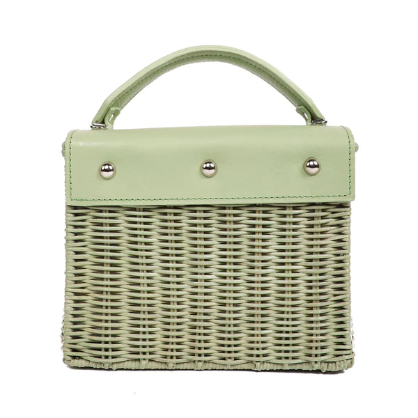 WICKER WINGS ウエストバック グリーン　カゴ　レザー Wicker Wings Kuai Wicker Handbag - Sage