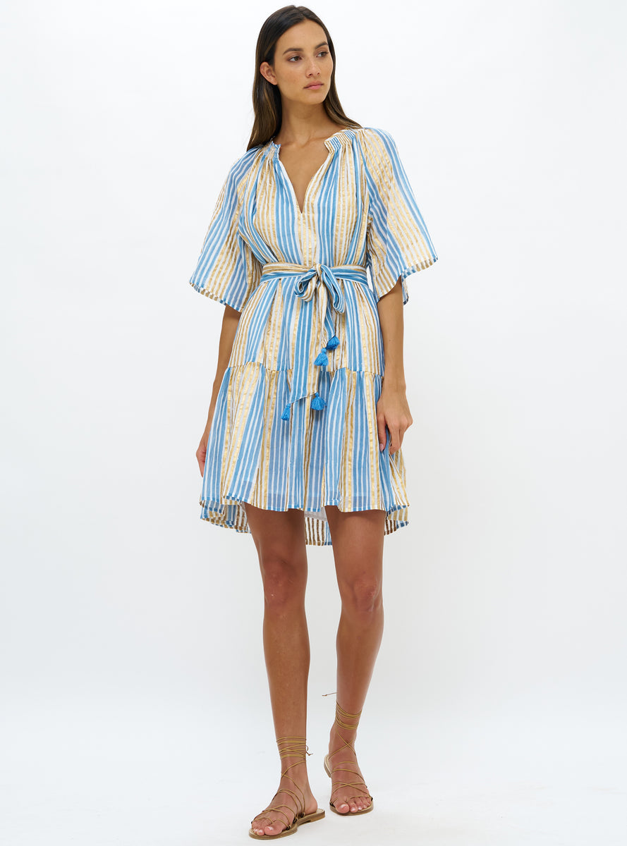 Oliphant Raglan Belted Mini Dress - Samoa Blue Gold