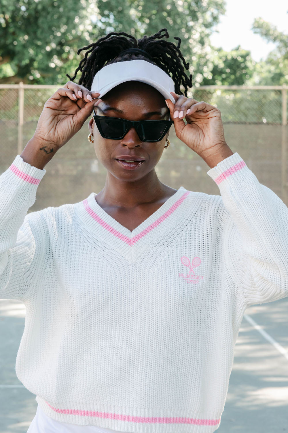 Pink and white sweater best sale