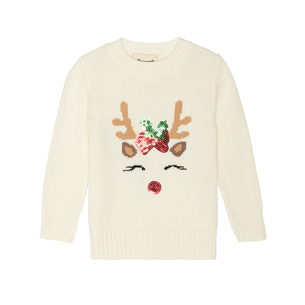 Kids Sequin Reindeer Crewneck Sweater